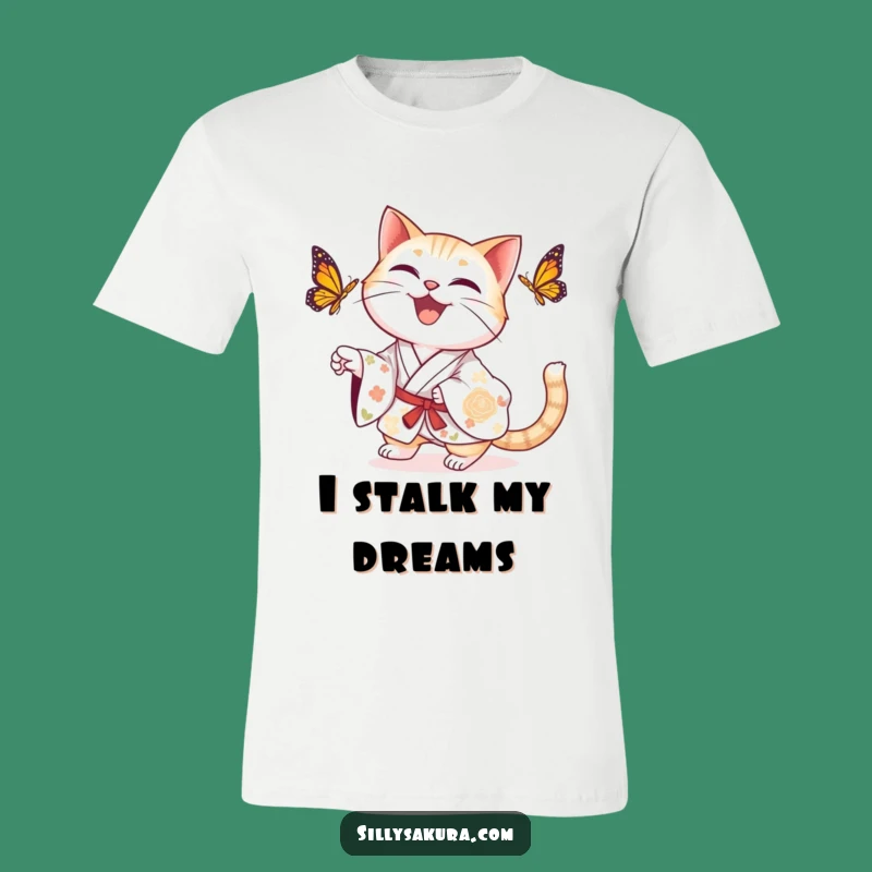 Funny Cat Kimono T-Shirt: Delightful Butterfly Chase Tee