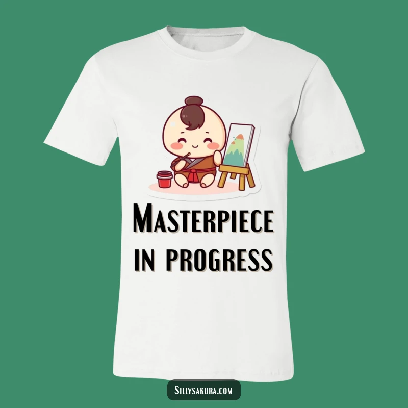 Funny Kawaii Artist T-Shirt: Round Character Painting Joyfully, Great Gift