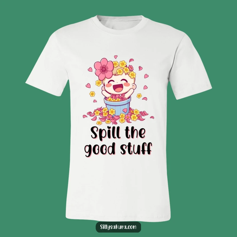 Funny Laughing Petal Spill Character T-Shirt - Vibrant & Fun Tee