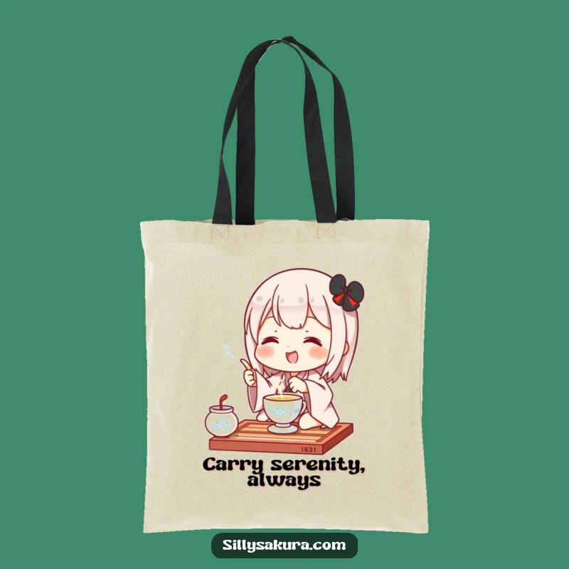Funny Kawaii Tea Ceremony Tote Bag: Carry Your Essentials with a Cute Character's Smile