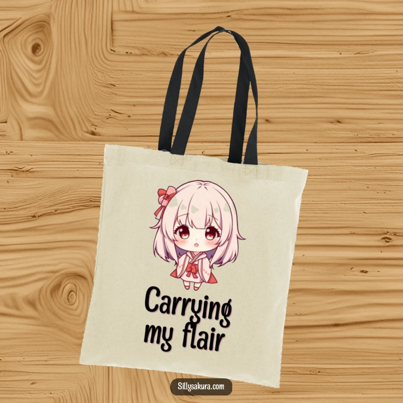 Funny Maiko Wig Tote Bag: A stylish tote featuring a character playfully wearing a small Maiko wig, bringing smiles.