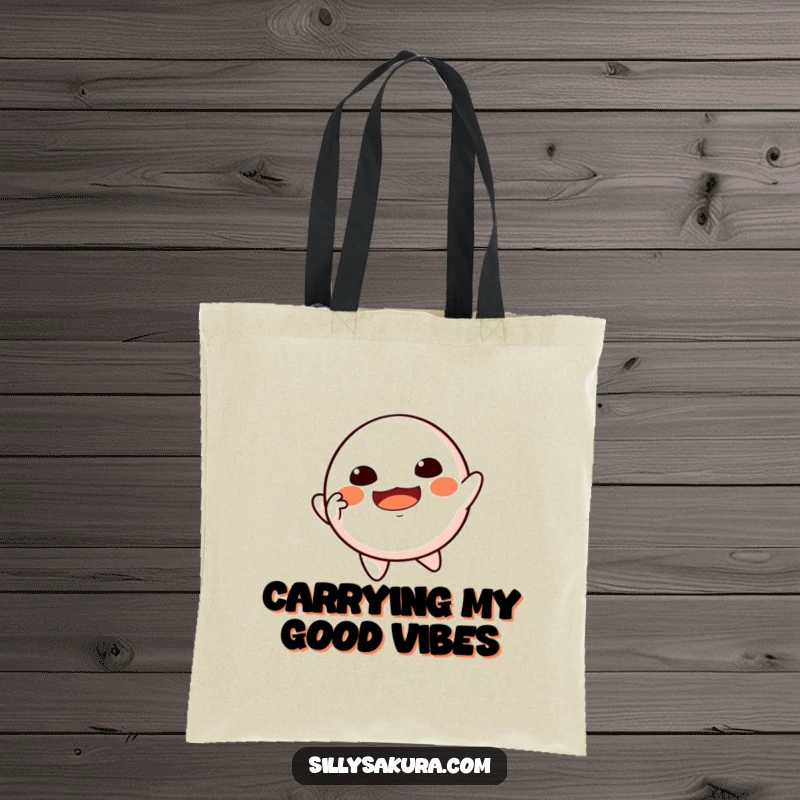 Funny Floating Daruma Tote Bag with a Daruma doll character joyfully dancing in mid-air, ready for adventure.