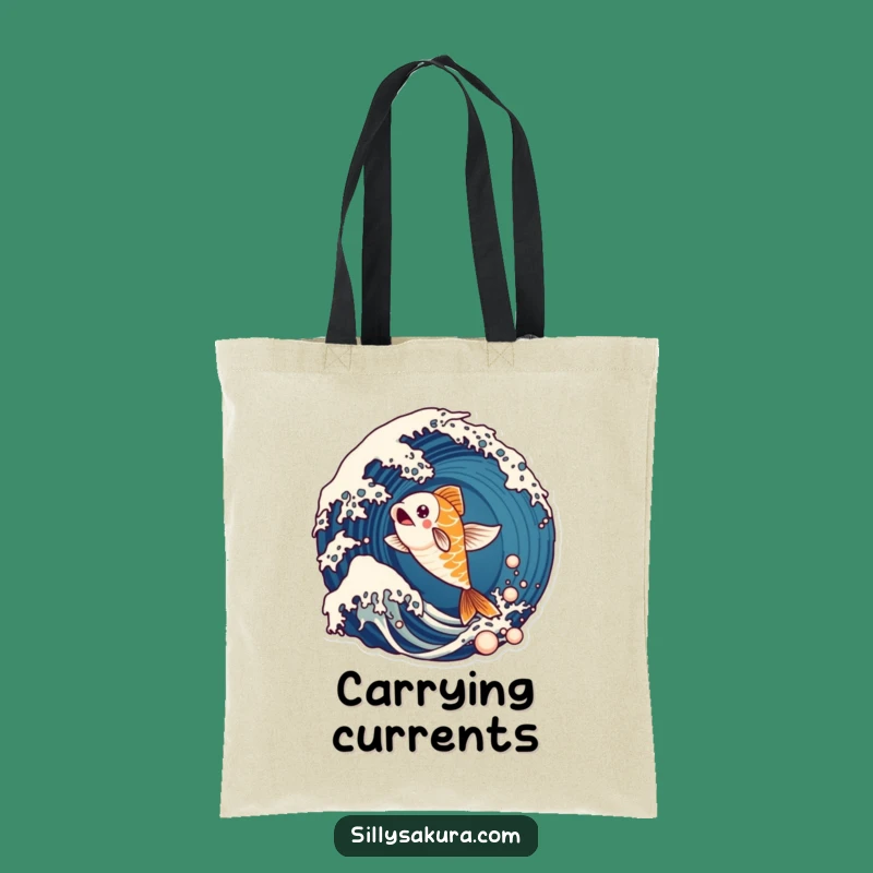 Funny Koi Fish Wave Tote Bag: Energetic Ocean Carry-All