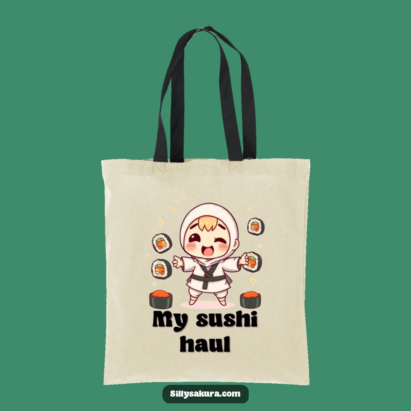 Funny Sushi Juggling Tote Bag: Comical Japanese Food Carry-All Gift